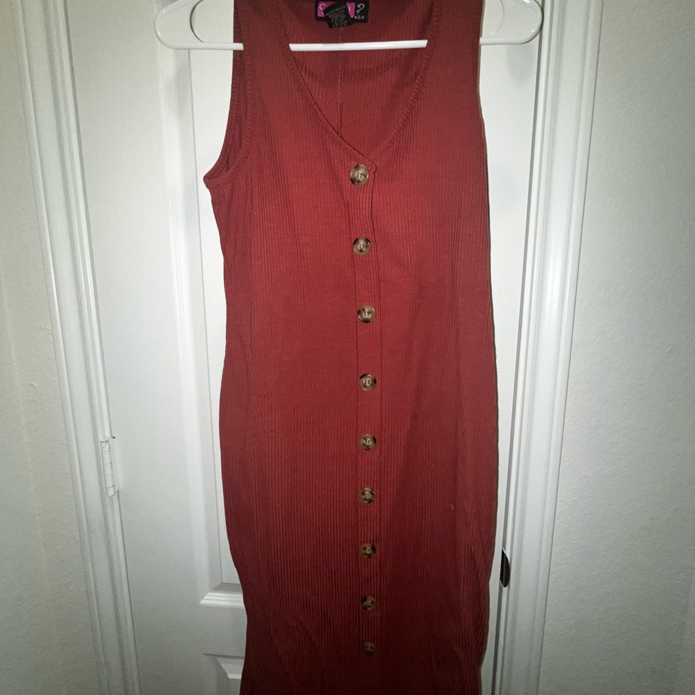 Say What? Rust Button-Front Midi Dress
